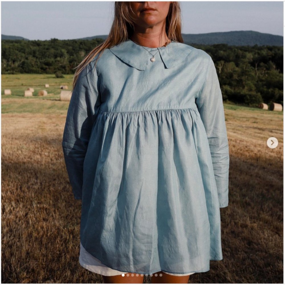 Rudy Jude wild silk flip dress, XL sky blue EUC